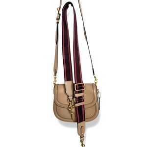 Coach Beat Saddle Bag in Taupe Glovetanned Leather Two Crossbody Straps EUC